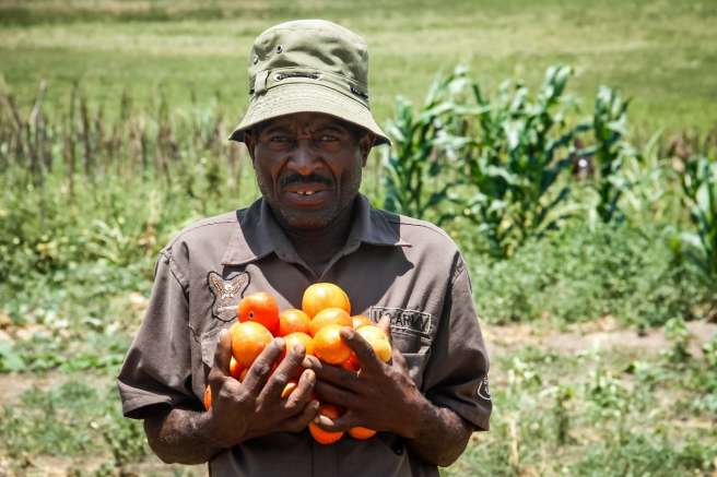 A man holding some fresh oranges