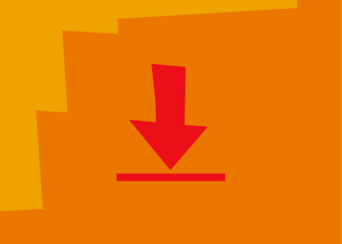 Graphic image of a red arrow pointing downwards to a red line, against an orange background and jaunty yellow left-hand border